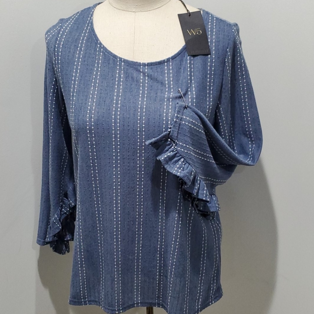 W5 by Anthropologie Blue Ruffle Top – Casual Women’s Blouse, Size Small, NWT